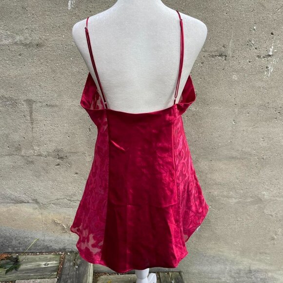 Vintage Cherry Red Lacy Satin Slip Dress - Picture 5 of 6